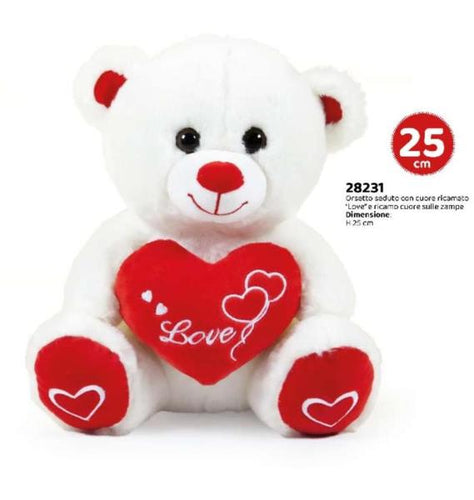 San Valentino Bianco Seduto H25Cm C/Cuore