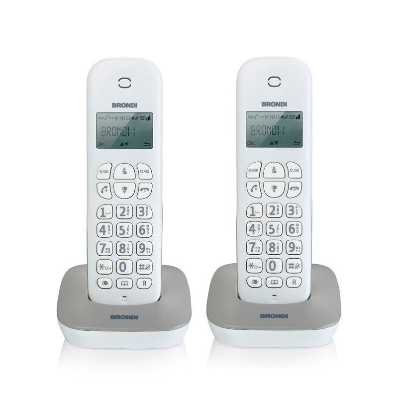 Brondi Gala Twin (Bianco/Grigio)  Telefono Cordless Doppio  Eco Dect  Sveglia