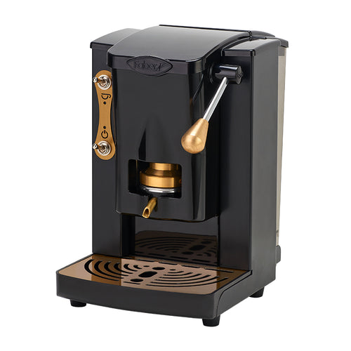 Faber Piccola Slot Brass Edition  Macchina Per Caffe'' Con Pressacialda In Ottone  Telaio In Metallo Nero Con Elementi Dorati E Frontale In Policarbonato Nero