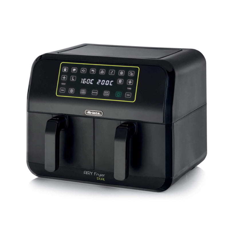 Ariete Airy Fryer Dual Black (4623)  Friggitrice Ad Aria  8L  Doppio Cestello  Touch Control  Timer 60 Min  1700W