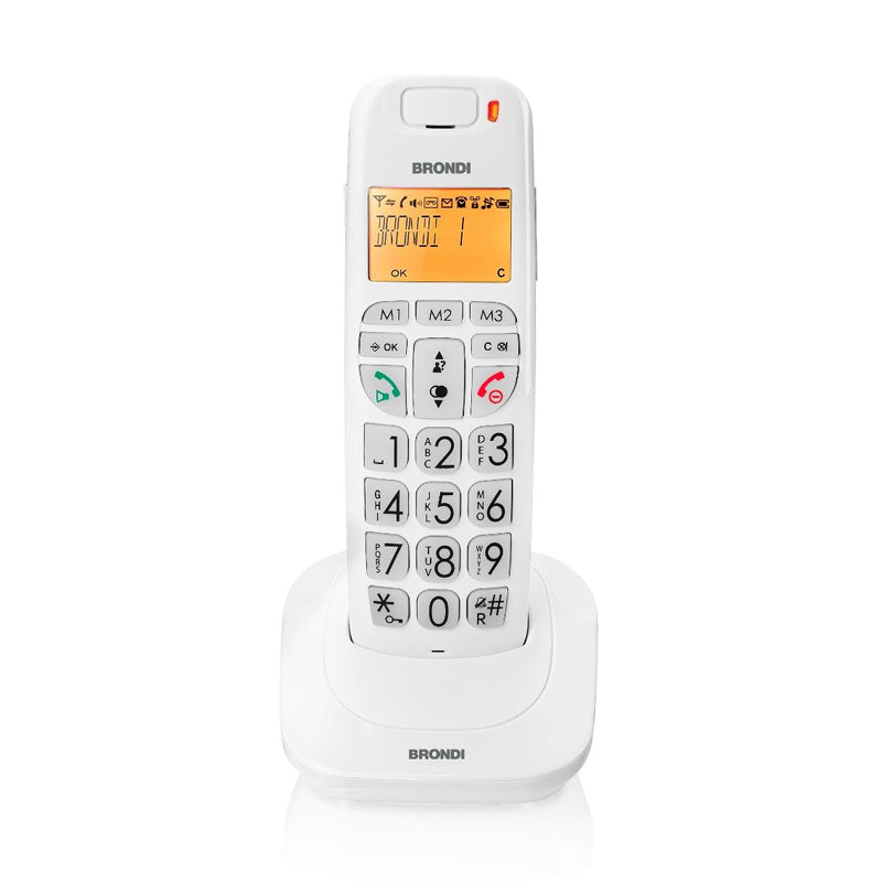 Brondi Bravo Bright (Bianco) - Telefono Cordless - Tasti Grandi - Vivavoce - Display Retroilluminato