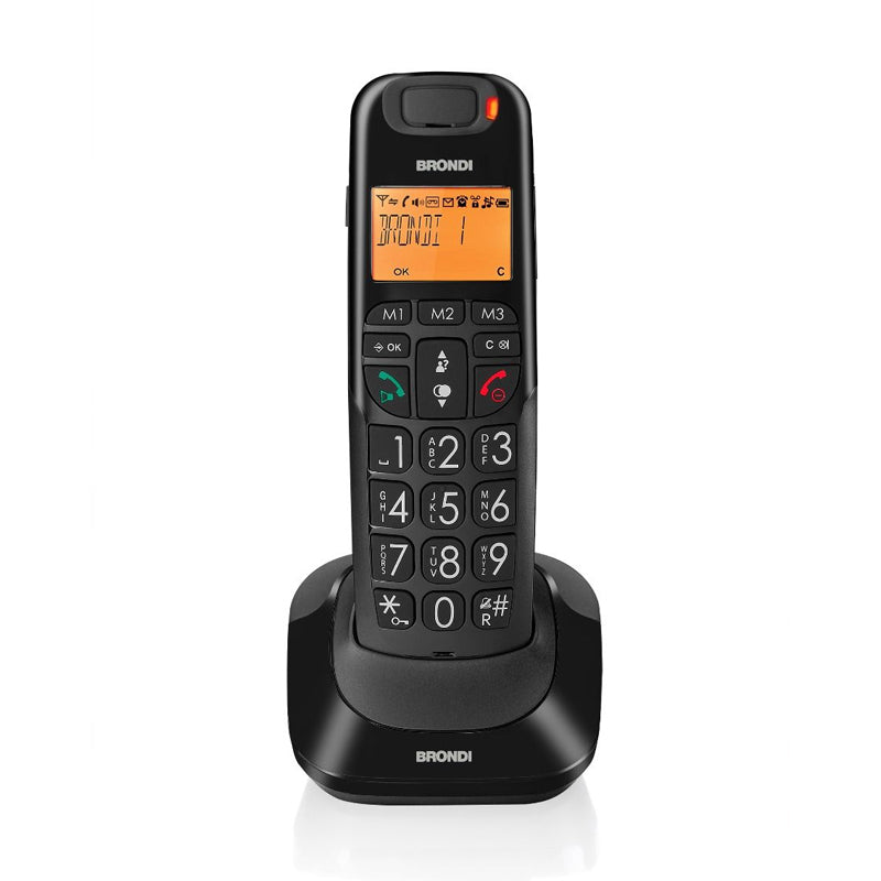 Brondi Bravo Bright (Nero) - Telefono Cordless - Tasti Grandi - Vivavoce - Display Retroilluminato