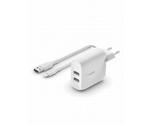 Caricabatterie 2 Porte Usb-A + Cavo Da Usb-A A Lightning 1M - Bianco