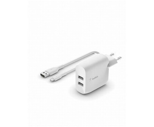 Caricabatterie 2 Porte Usb-A + Cavo Usb-A A Micro Usb 1M- Bianco